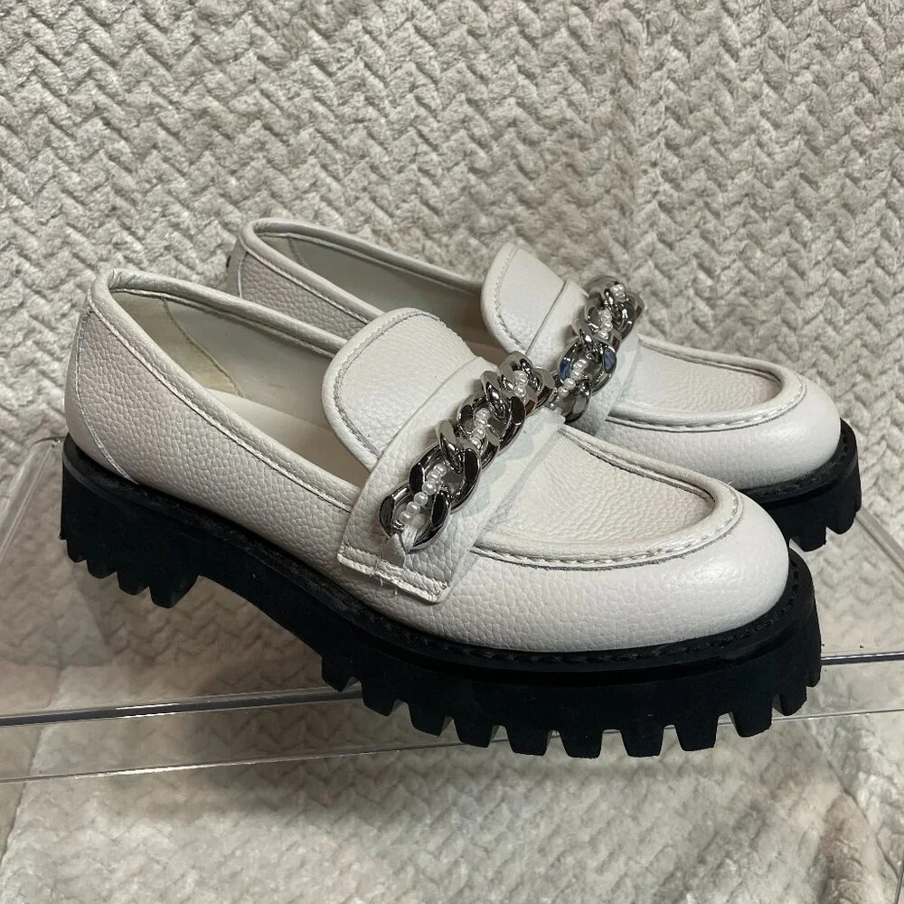 Karl Lagerfeld Paris Gemsy White Leather Loafers Womens Size 7M Preppy Classic - Picture 1 of 11